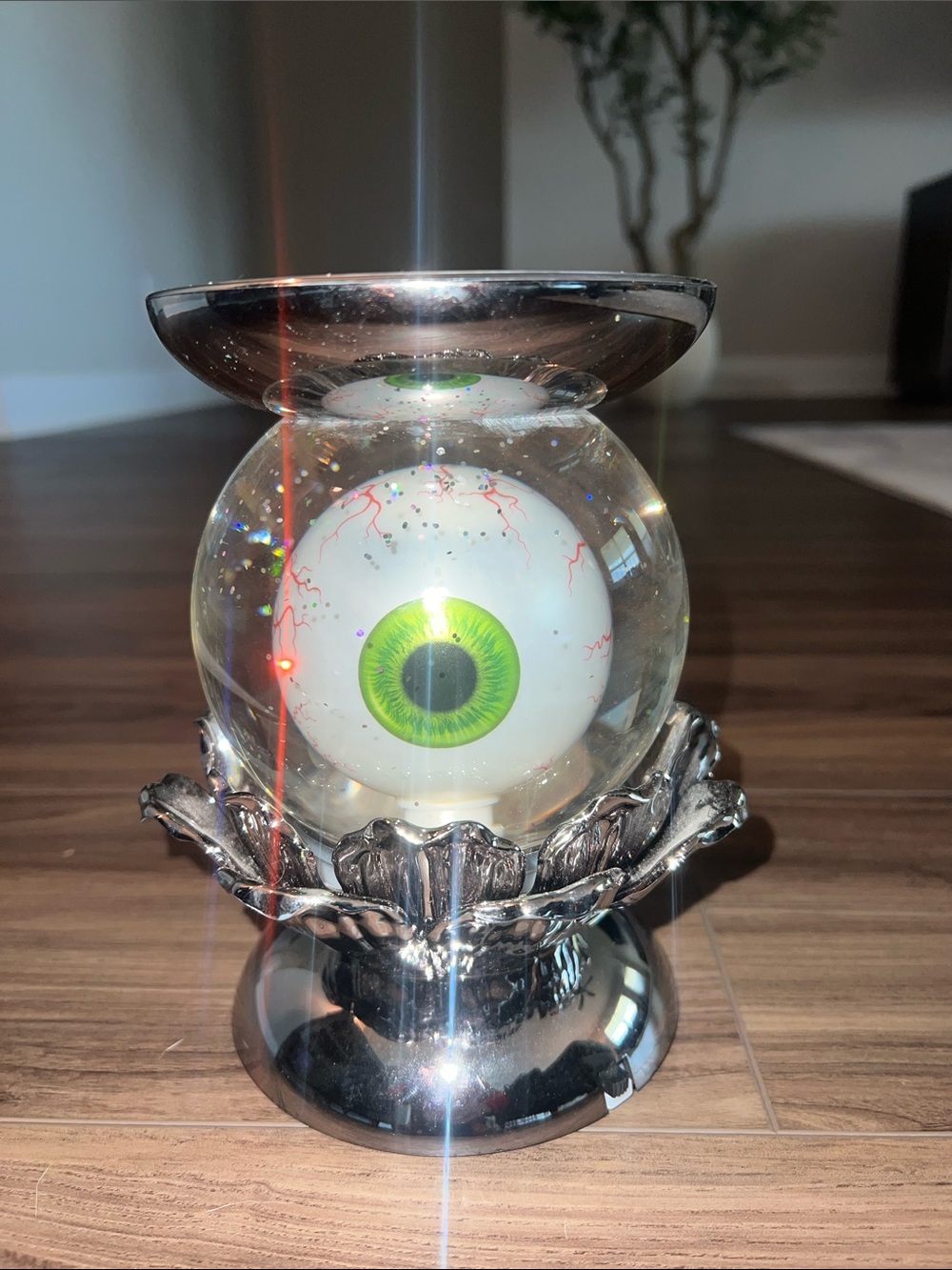 Bath & Body Works Silver Eyeball Glass Candle Holder with Green Eye